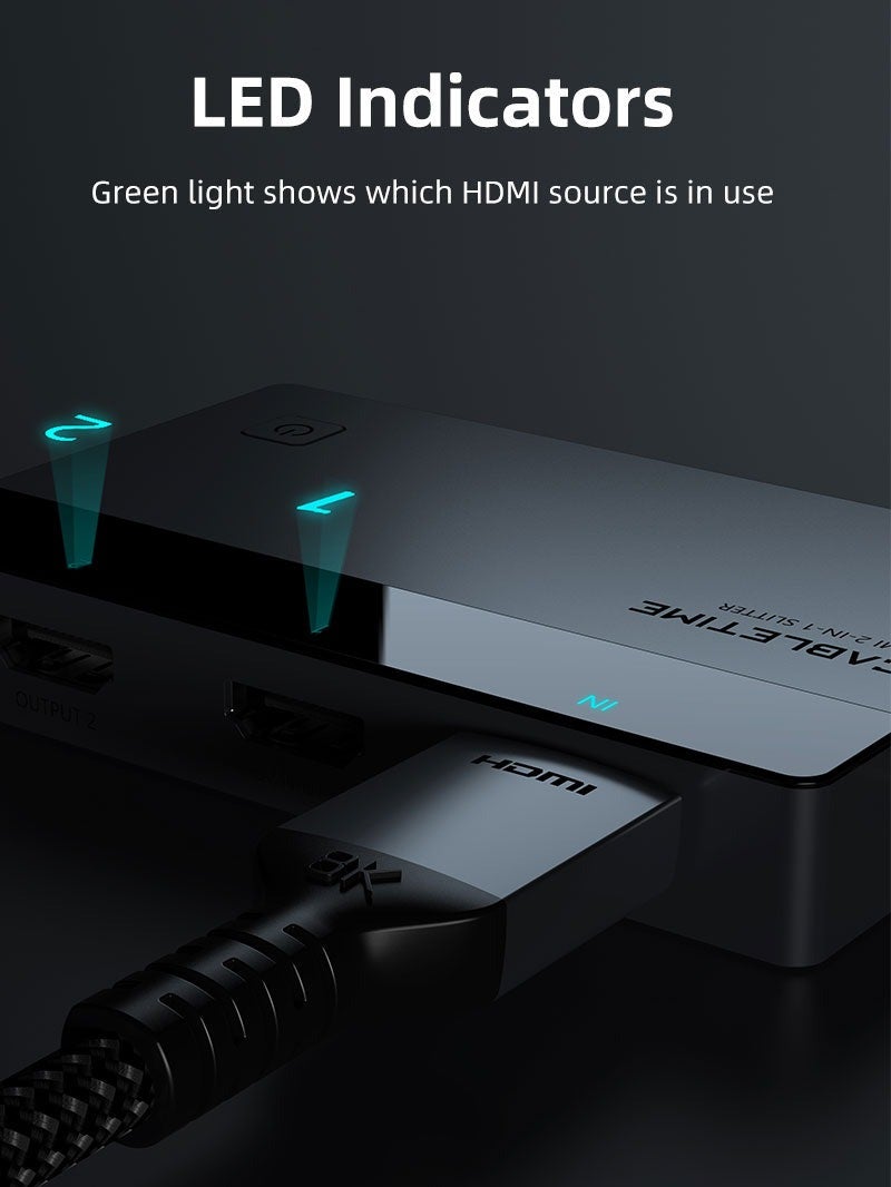 كابل تايم موزع HDMI بدقة 4K و60 هرتز، مدخل واحد ومخرجان لشاشتين - Image 3